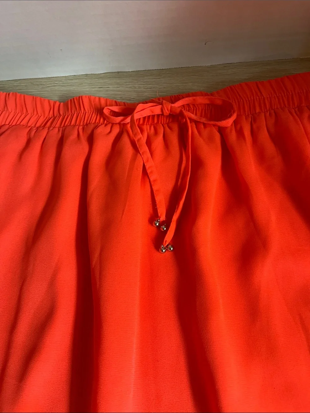 dina be Coral-Red Scalloped Embroidered Skater Skirt